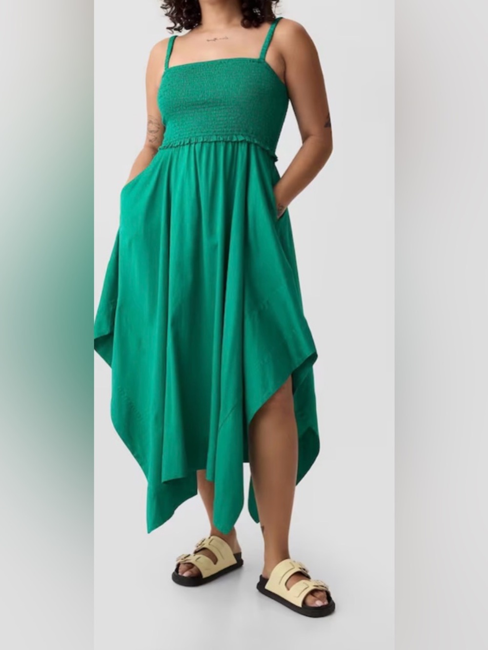 GAP Smocked Handkerchief Hem Midi Dress